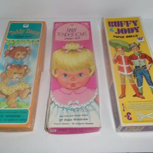 Lot of 3 vintage paper dolls in boxes (boxes all have tear or damage)